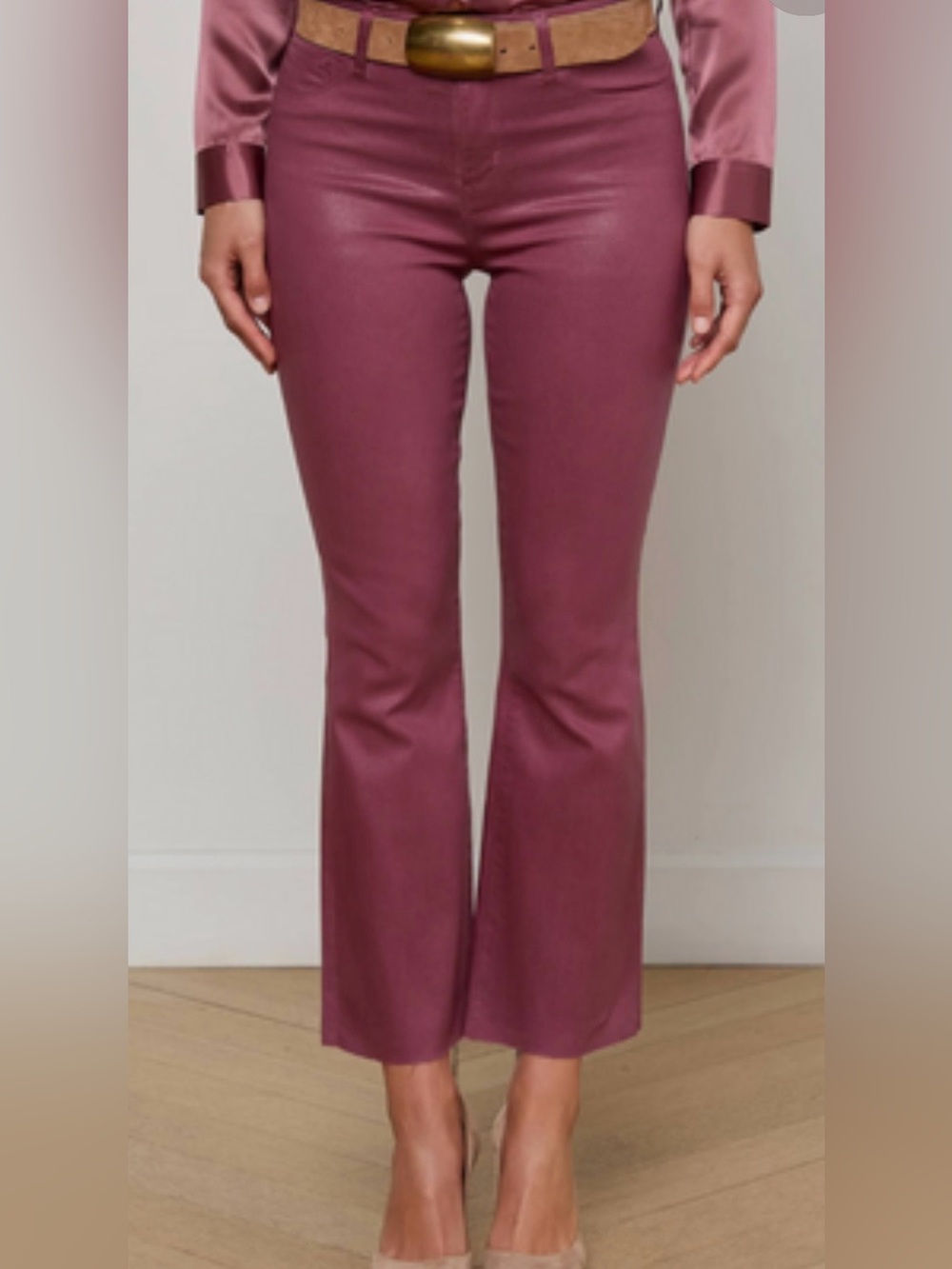 L'AGENCE Women’s Kendra  High Rise Cropped Coated Jeans in Deep Mauve. 
Size  27